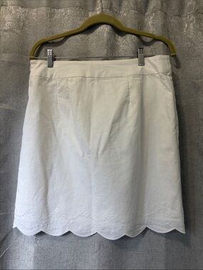 Talbots White Scalloped Eyelet Hem A-Line Skirt 8p